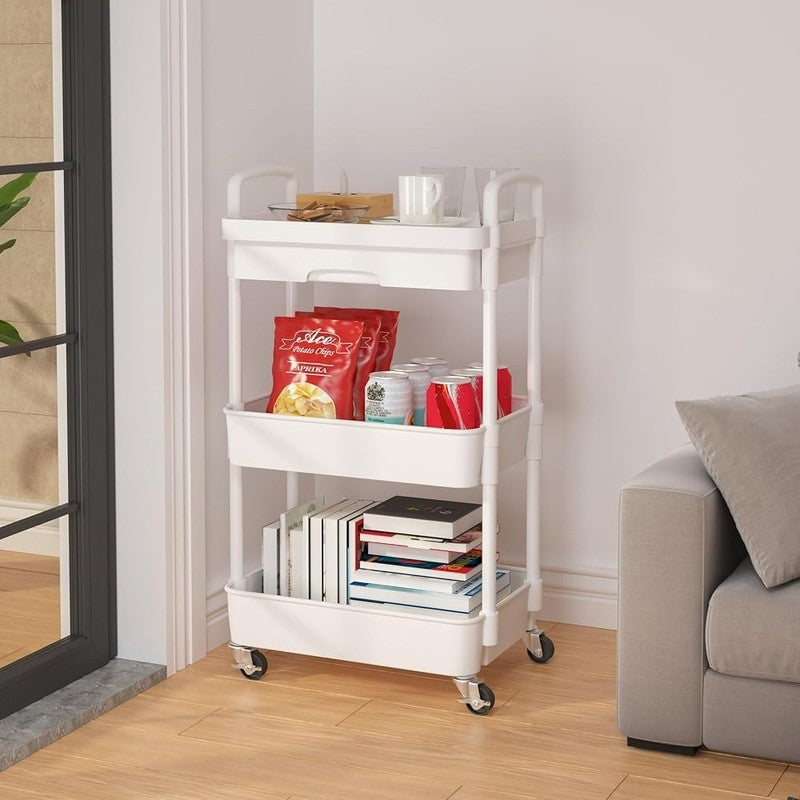 Multifunctional Rolling Storage Cart with Drawers and Casters - 3 or 4 Tiers