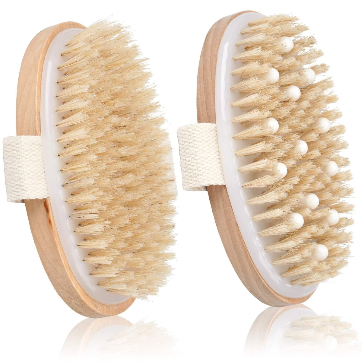 2 Pack Dry Brushing Body Brush, Natural Bristle Exfoliating Brush