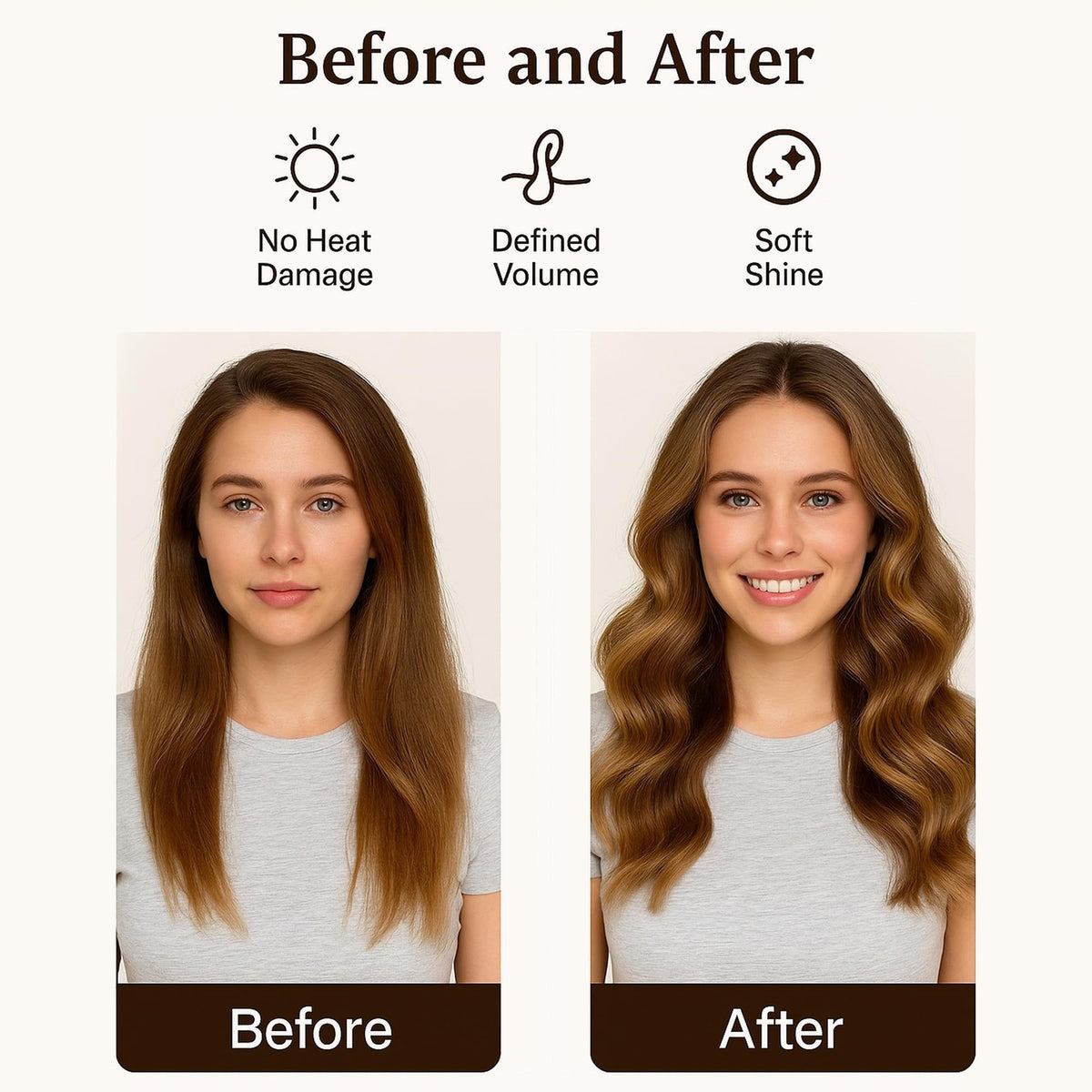 Heatless Hair Curling Rods Set - Brown Velvet Curlers for Overnight Styling