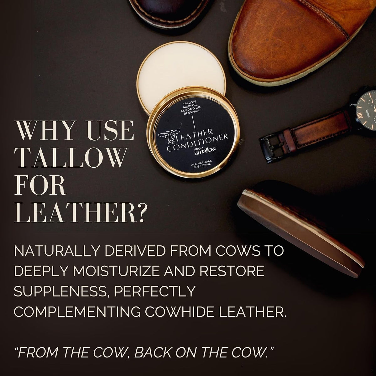 Leather Conditioner Balm with Mink Oil, Beeswax & Tallow - All Natural Leather Care