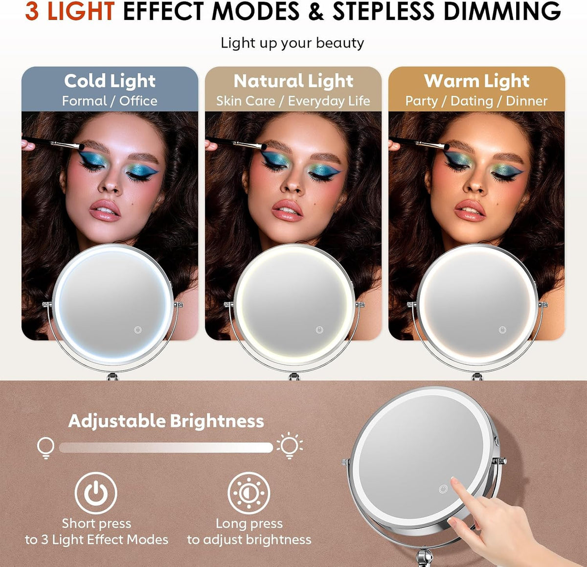 9-Inch Wall Mounted Lighted Makeup Mirror with 4000mAh Rechargeable Battery and Extendable Arm