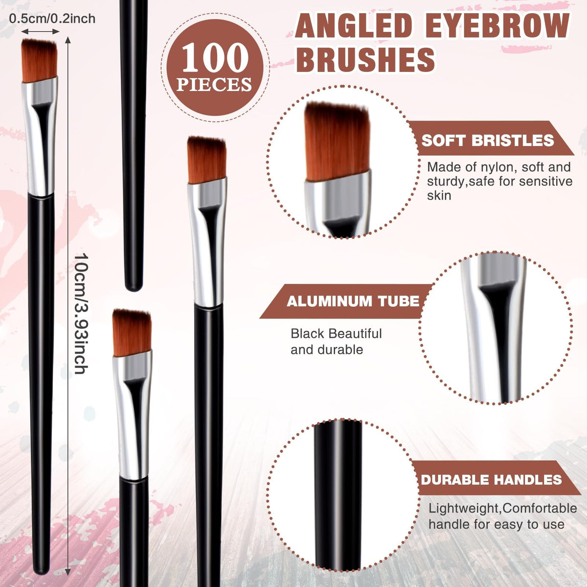 Disposable Angled Eyebrow and Eyeliner Brush Set - 100 Pieces, Travel Friendly