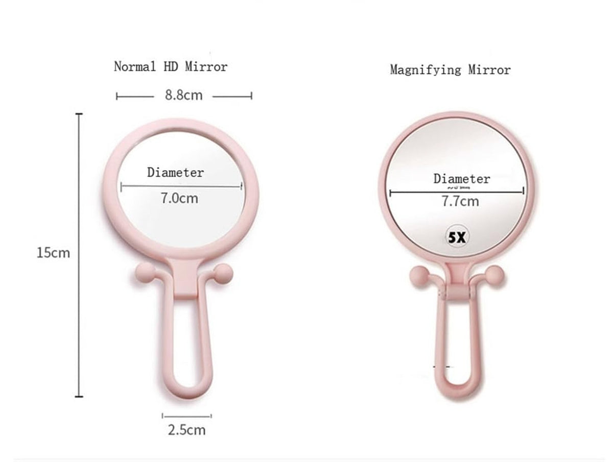 5X Magnifying Handheld Travel Mirror with Handle – Double-Sided, Adjustable Rotation