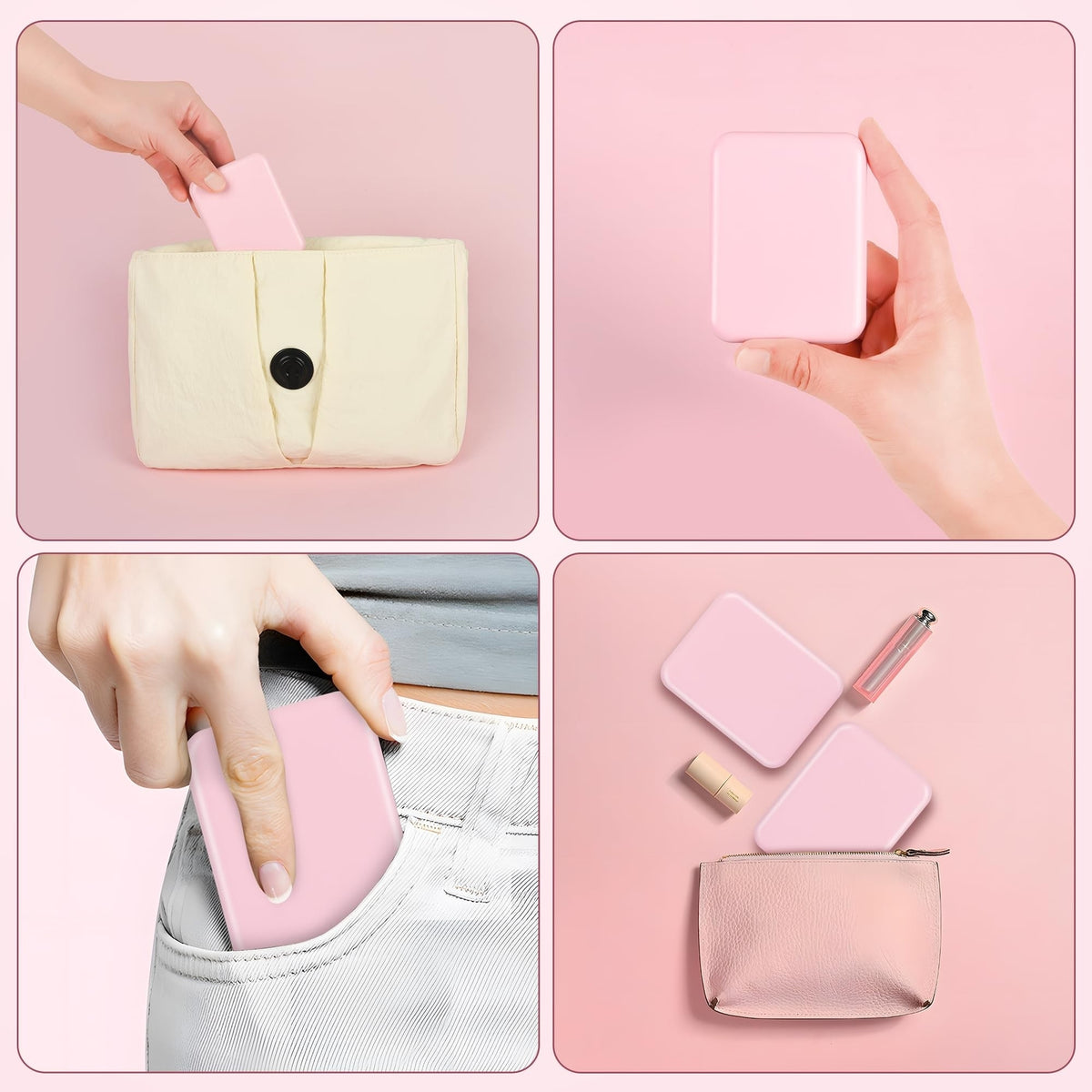 LED Compact Travel Makeup Mirror - 2-Sided 1X/3X Magnification, Pink Portable Folding Mirror