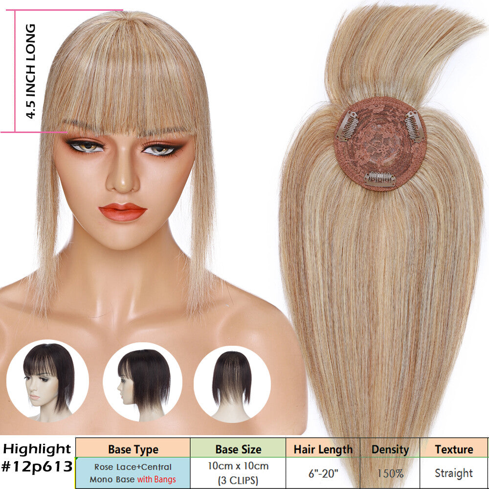 Clip-In Human Hair Topper with Silk Base for Women - Natural Look & Various Sizes