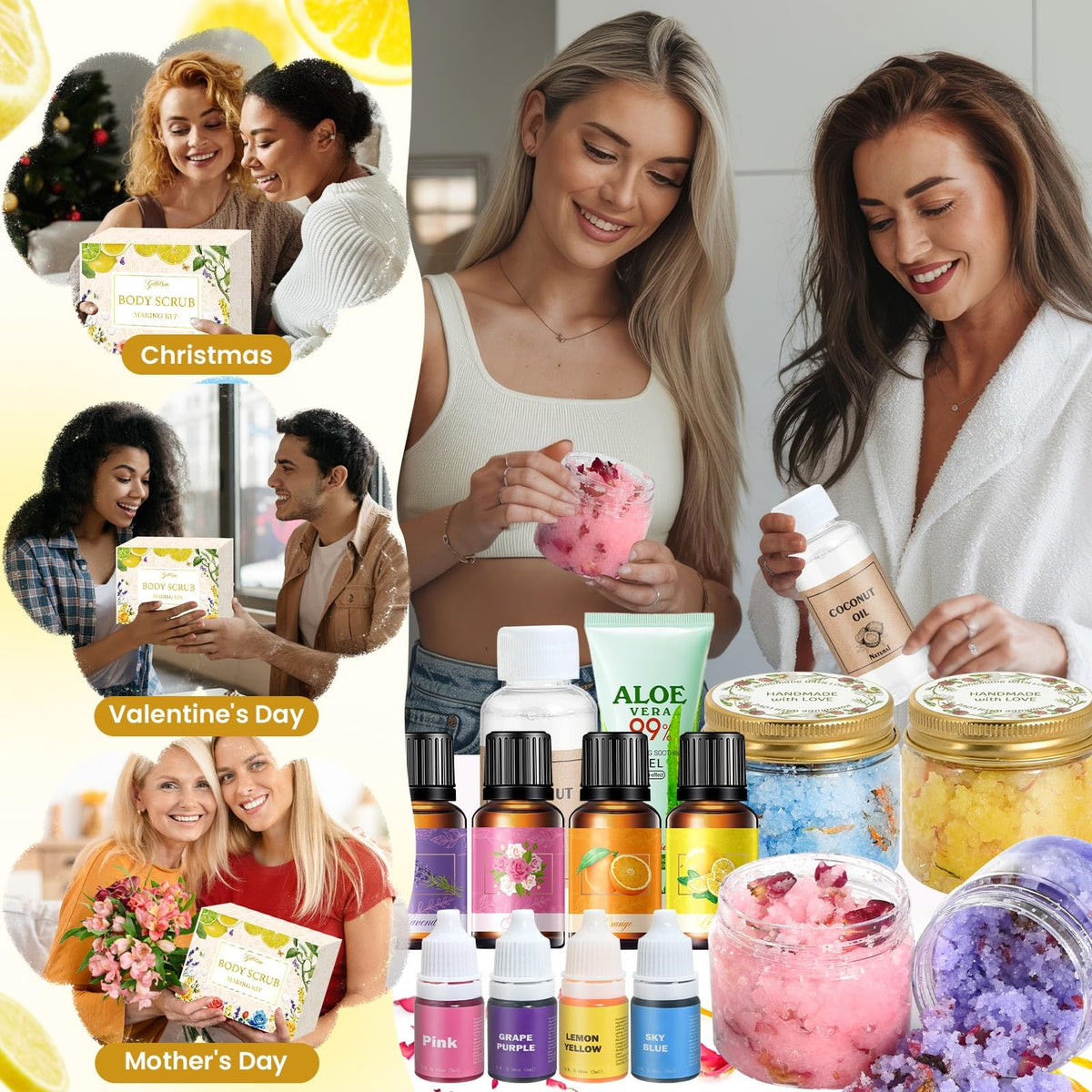 DIY Body Scrub Making Kit with Salt, Fragrance Oils & Dried Flowers