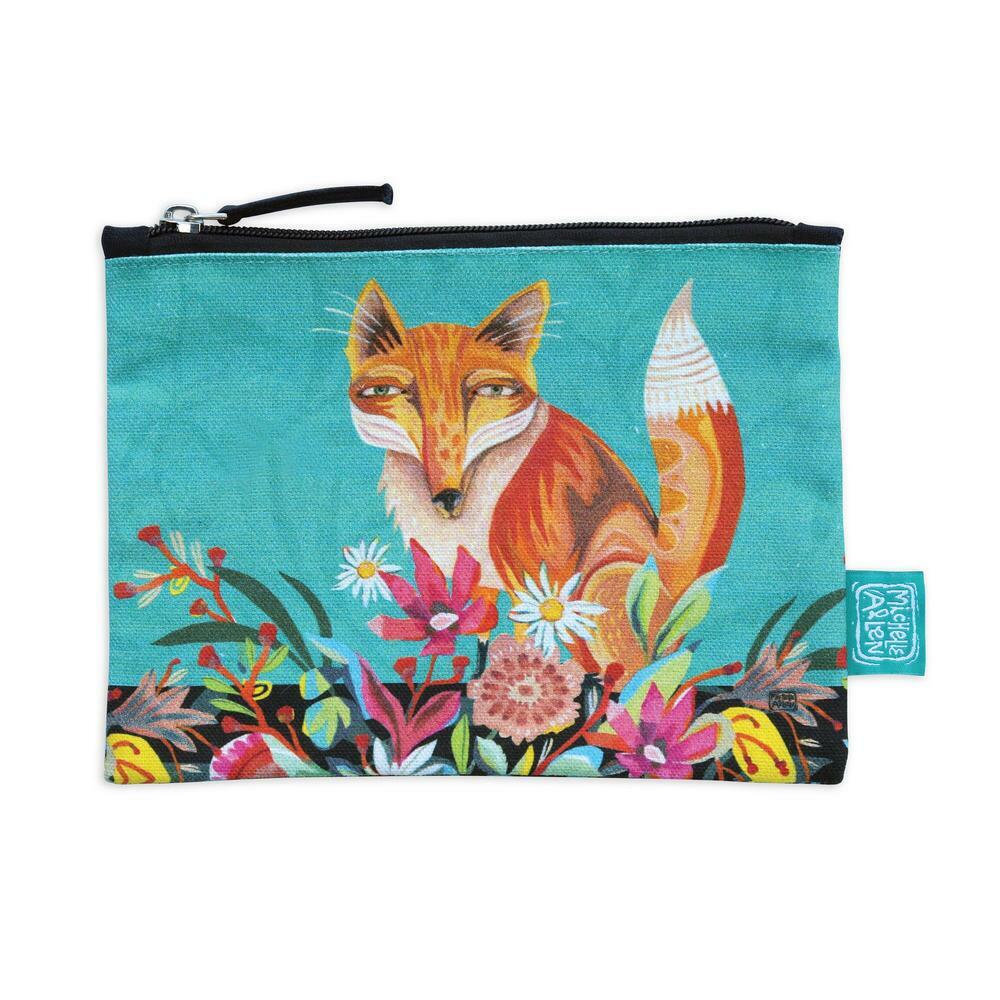 Cotton Canvas Zip Pouch - Red Fox Design Makeup and Trinket Bag