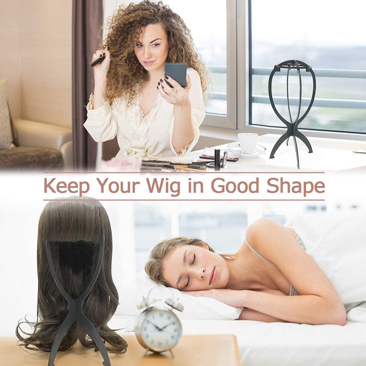 Travel Wig Stand Set - Foldable Black Wig Display & Storage Organizer