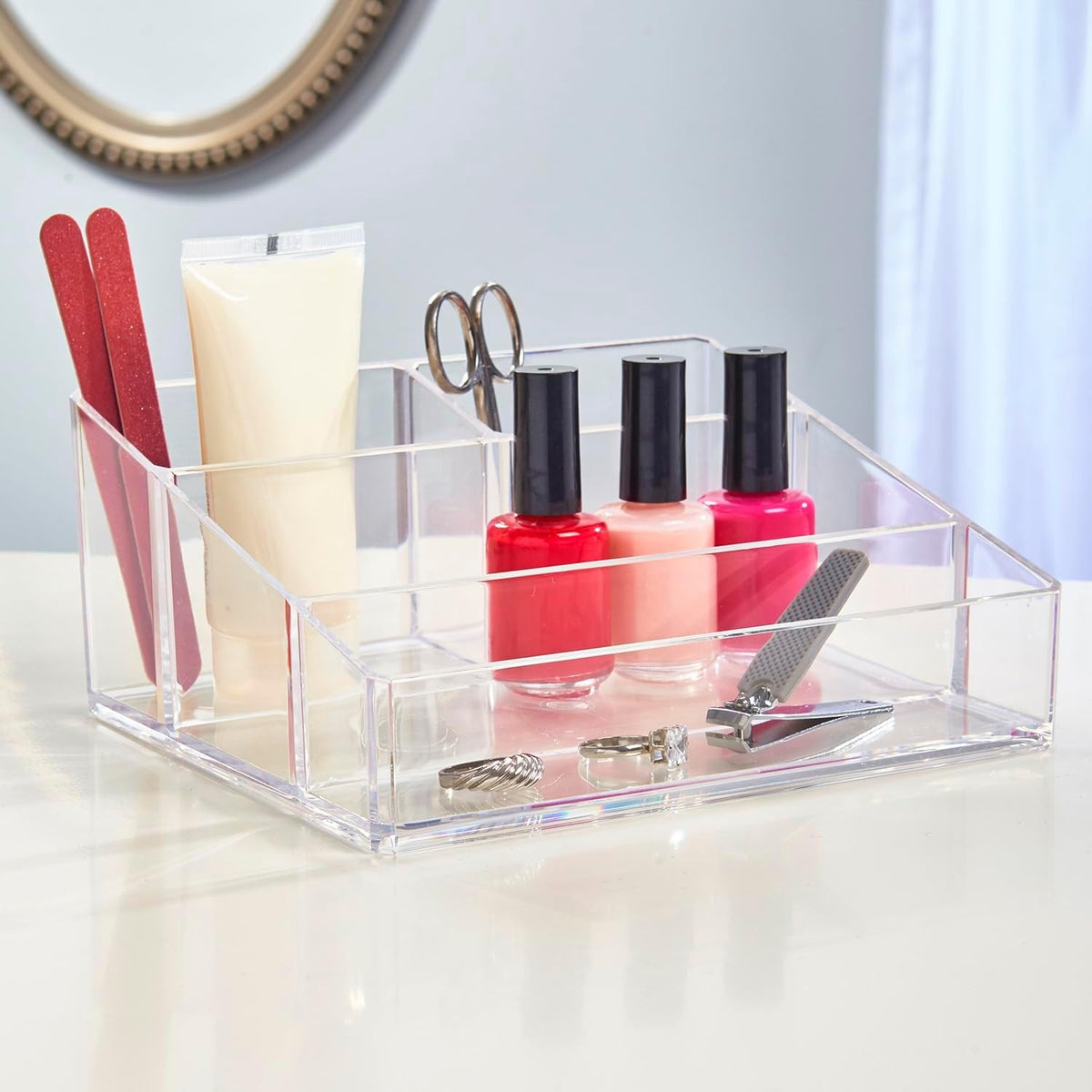 Clear Plastic Vanity Makeup Organizer with 4 Compartments - Compact Storage