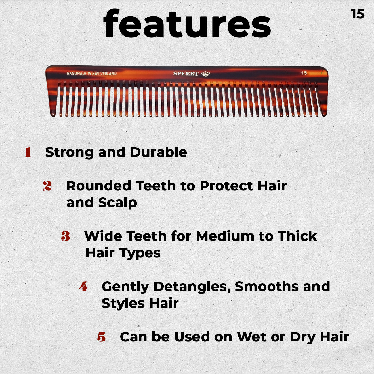 Handmade European Swiss Tortoise Comb - 7 3/8 x 1 9/16 Inch Havana Brown