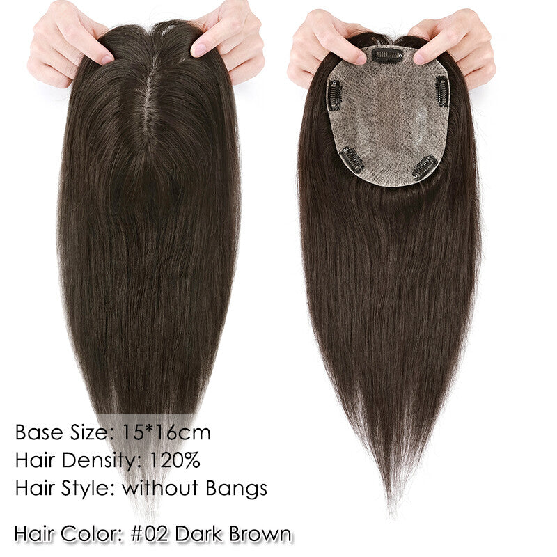 Remy Human Hair Topper with Bangs - Clip-In Hairpiece for Thinning Hair