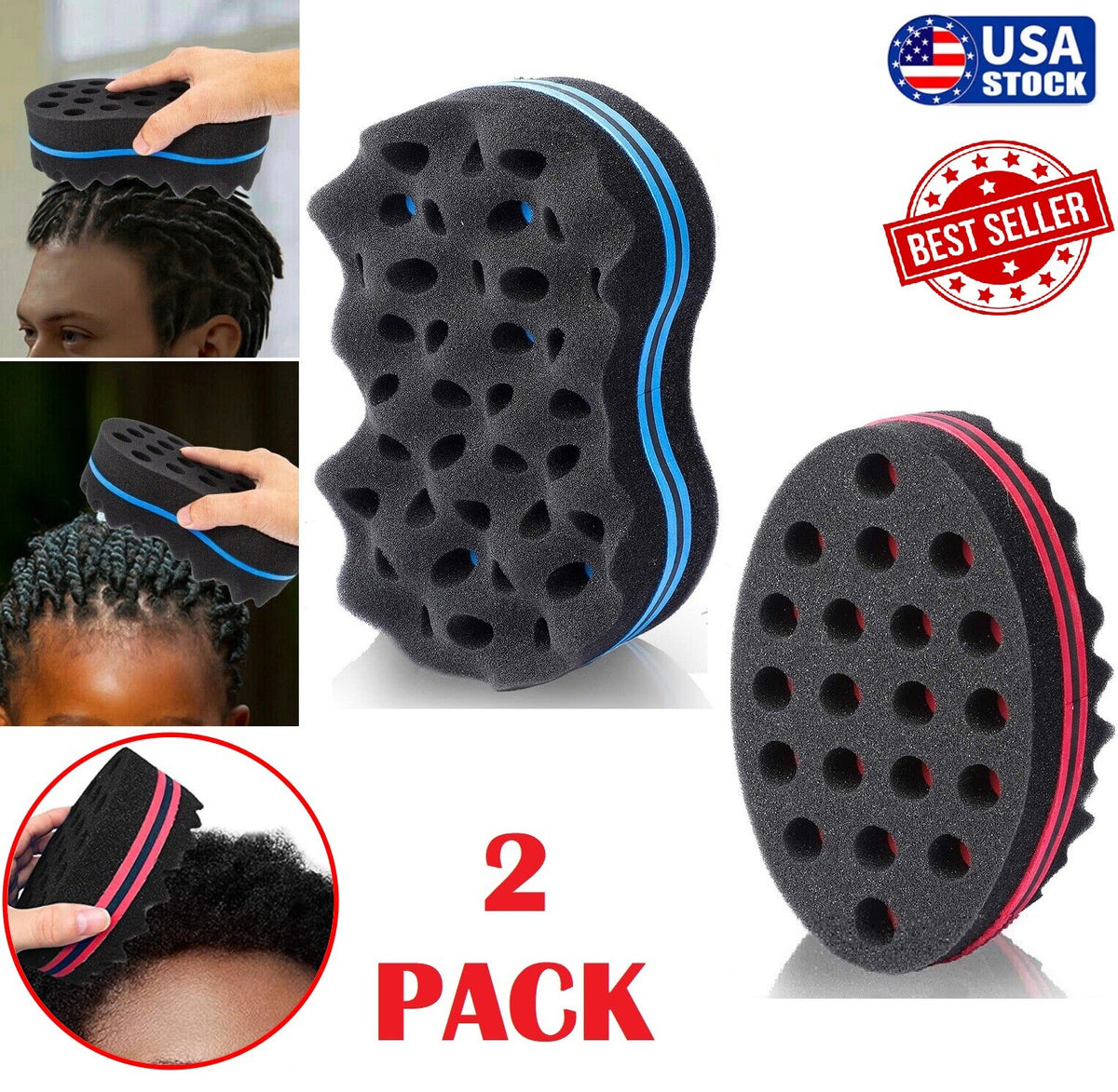 Hair Twist Curl Sponge Set for Dreadlocks & Afro Styling - Reusable 2-Pack