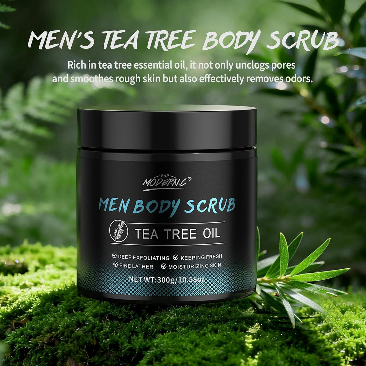 Men's Exfoliating Body Scrub with Tea Tree Oil for Back Chest Shoulders