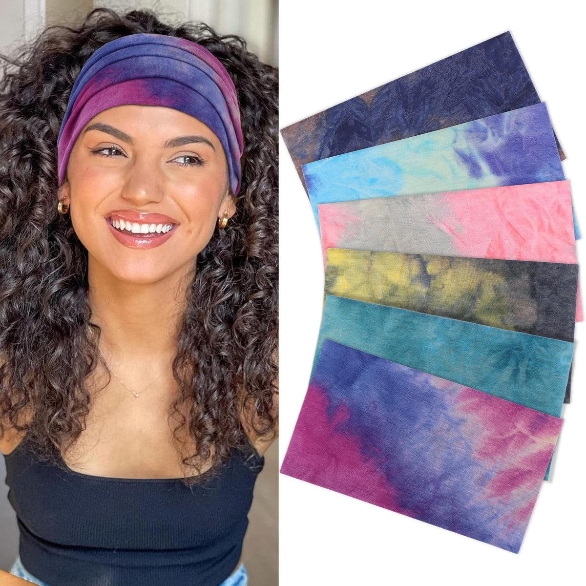 XTREND 6 Packs Wide Headbands for Women 1 Count (Pack of 6), Tie Dye