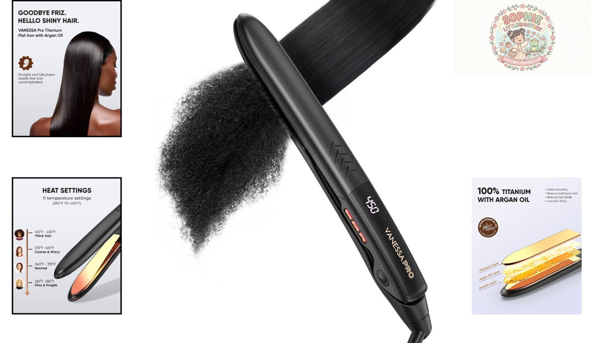 Titanium Flat Iron Hair Straightener with Tourmaline & Argan Oil - Lightweight & Professional