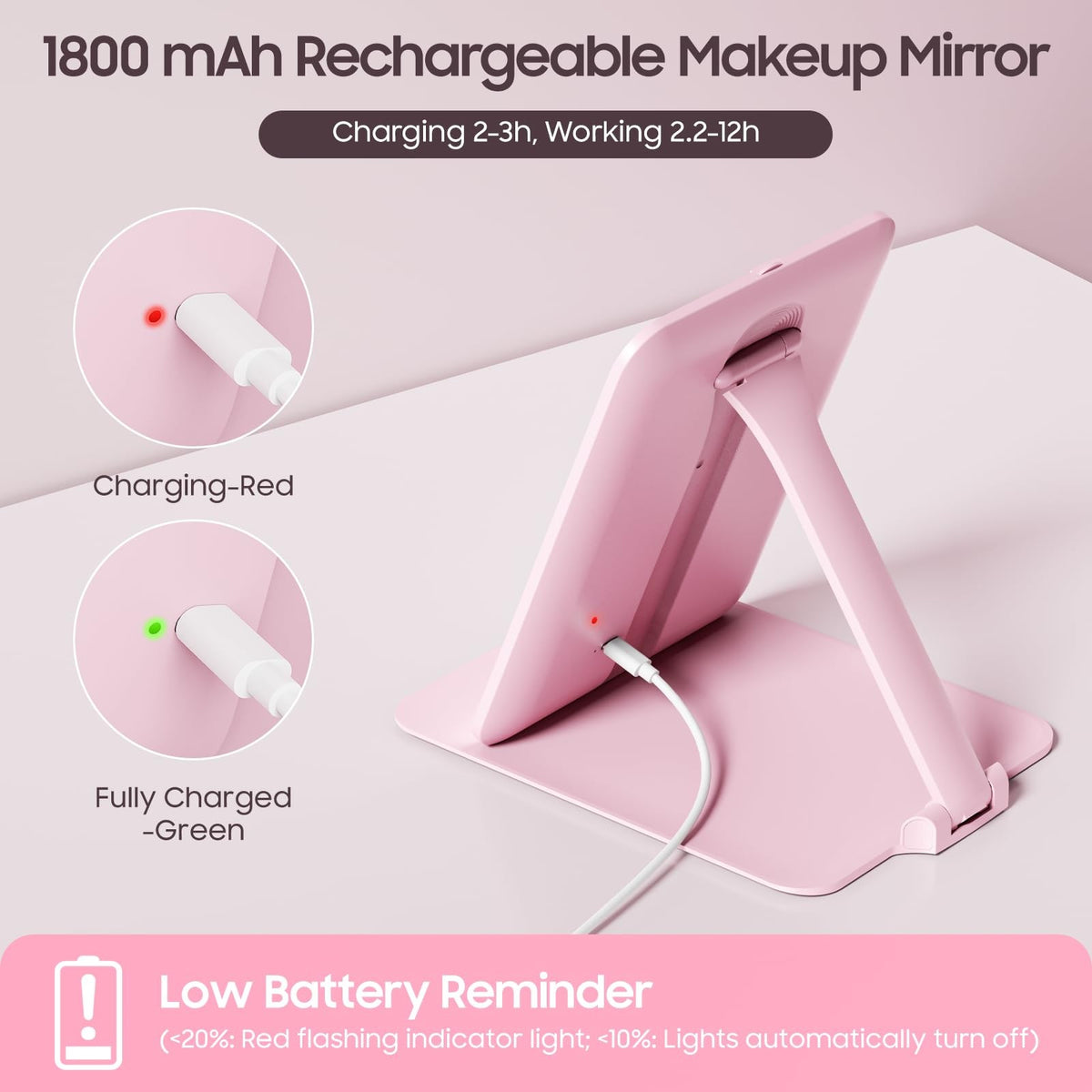 Benbilry Foldable Travel Makeup Mirror with Lights & 20X Magnification