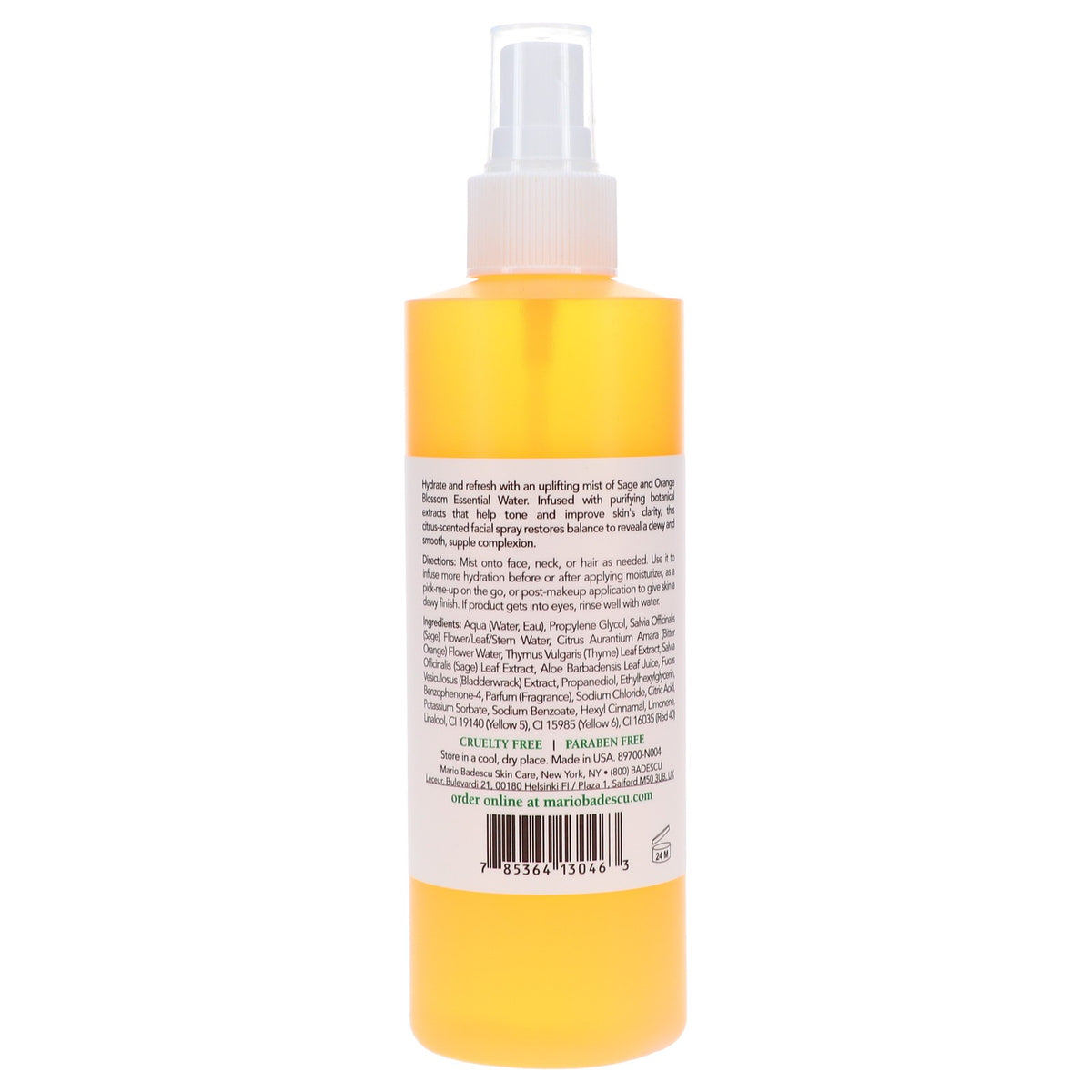 Facial Spray with Aloe, Sage & Orange Blossom - Hydrating Mist 8 oz