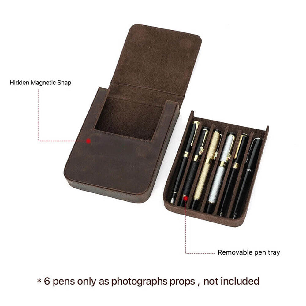 Handmade Cowhide Leather Pen Pouch Zipper Pencil Case Stationery Storage