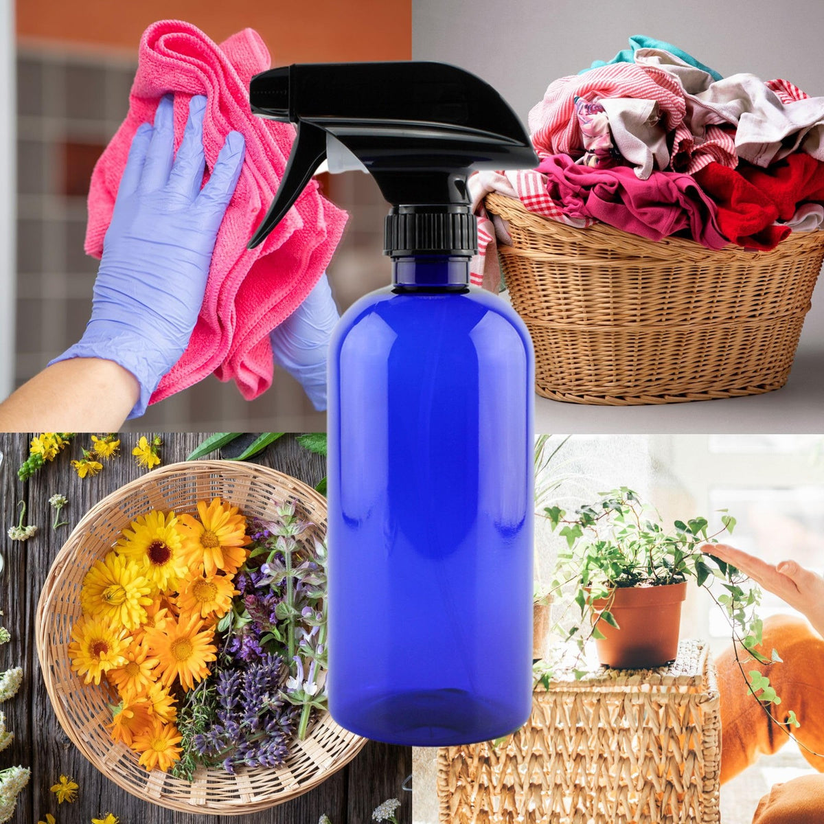 16oz Cobalt Blue Plastic Spray Bottles with Heavy Duty Mist & Stream Sprayers