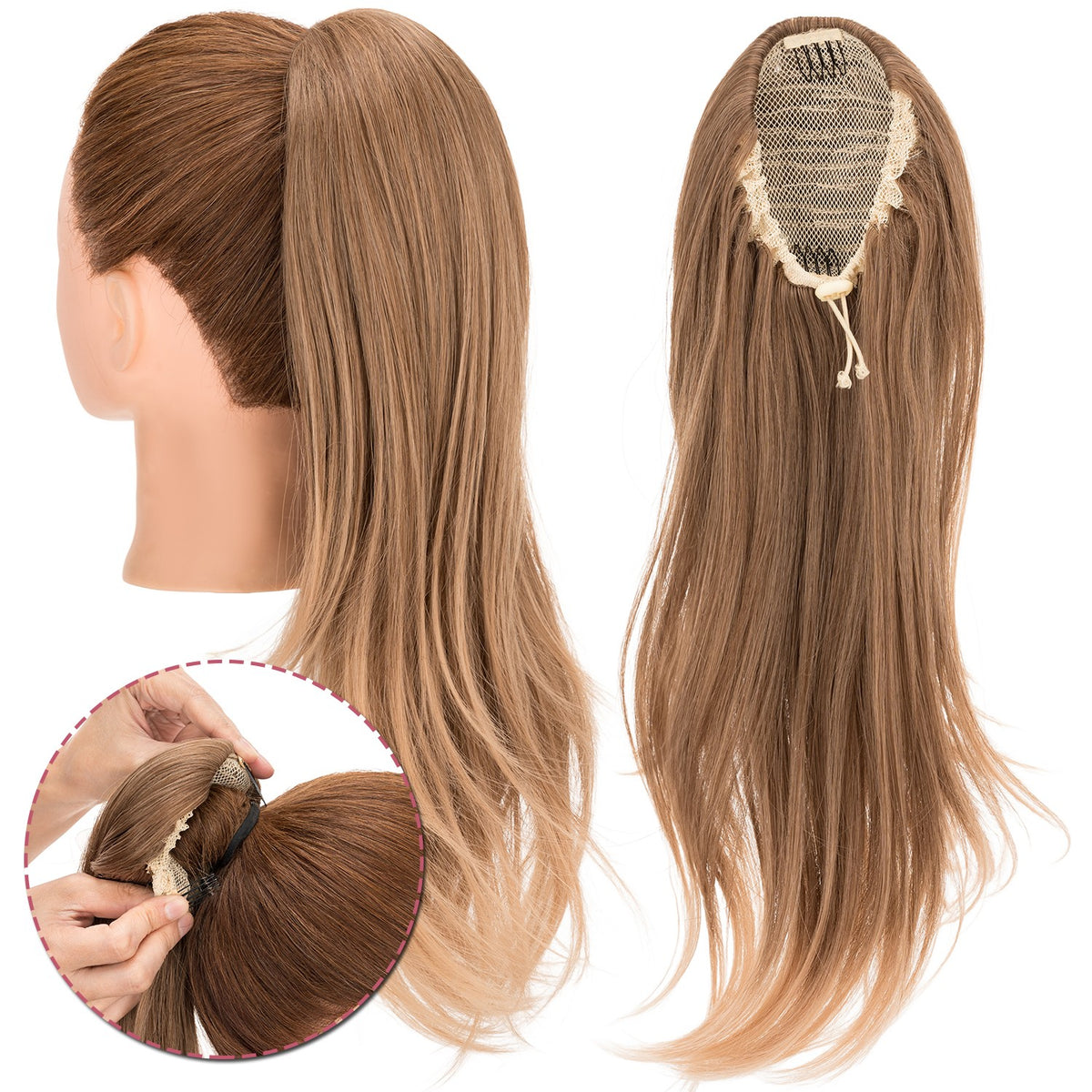 Long Drawstring Clip-In Ponytail Extensions - Natural Look Hairpiece