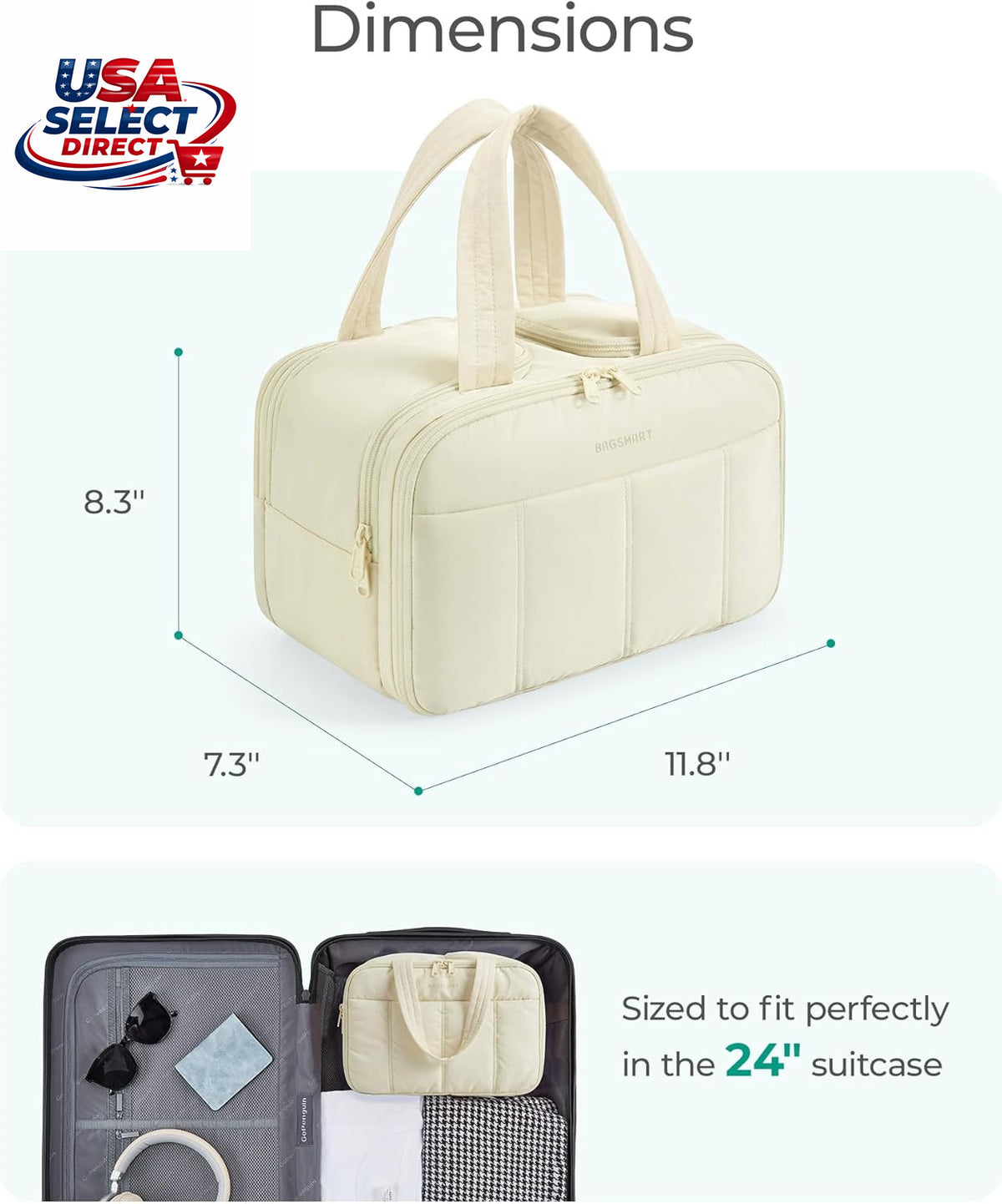 Large Travel Toiletry Bag with Waterproof Compartments & Handle - Green