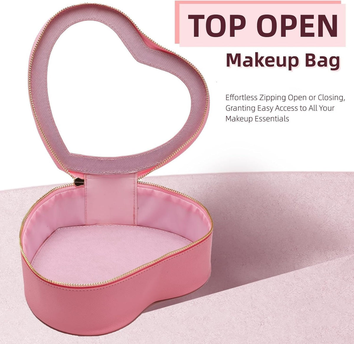 Pink Heart Makeup Bag - Heart-Shaped Cosmetic Organizer for Travel & Gift