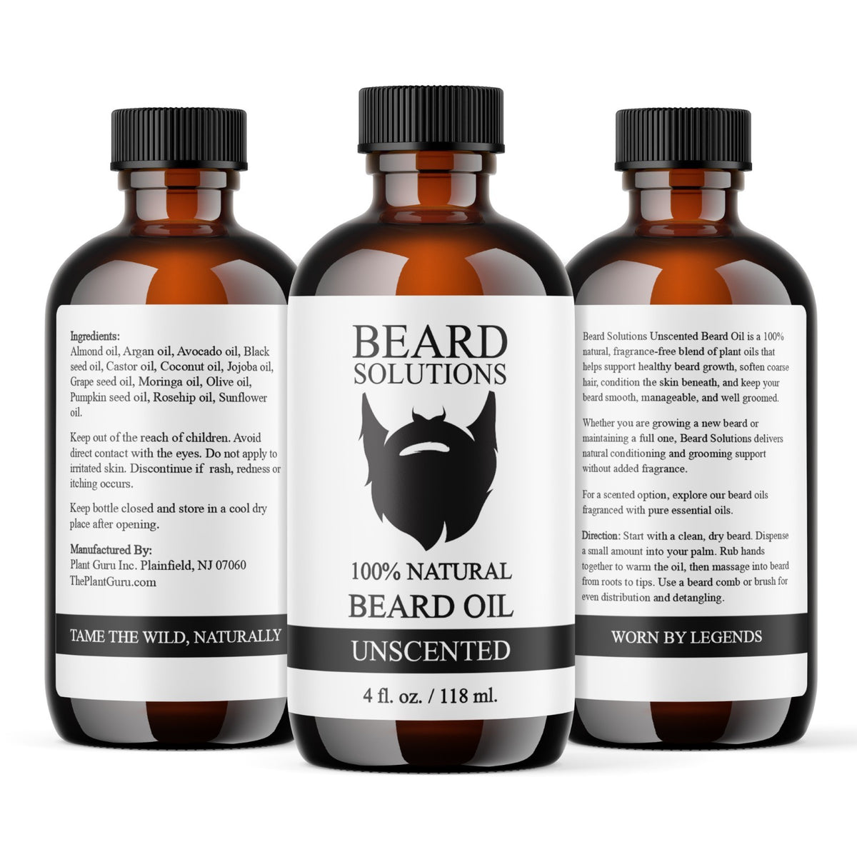 Unscented Beard Oil - 4 oz. Hair Growth Serum for Men, Nourishing & Hydrating