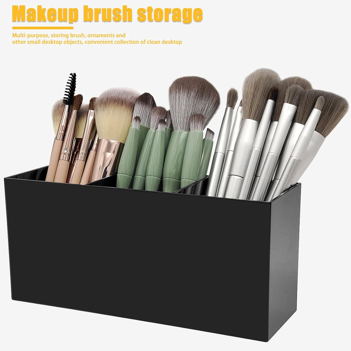 Acrylic Makeup Brush Organizer with 3 Compartments - Black