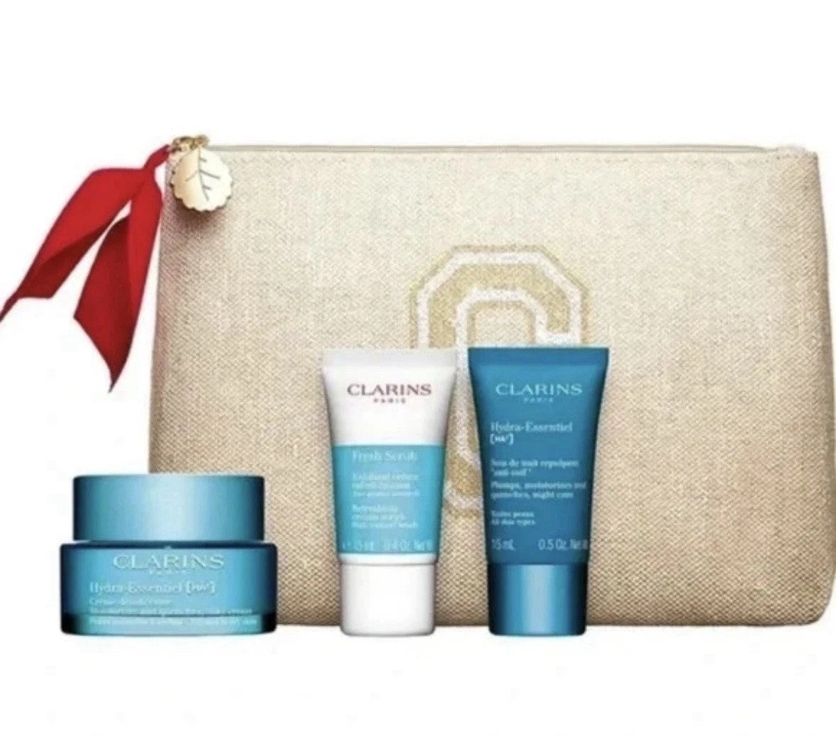 Clarins Hydra-Essentiel Moisturizer & Facial Scrub Gift Set with Pouch