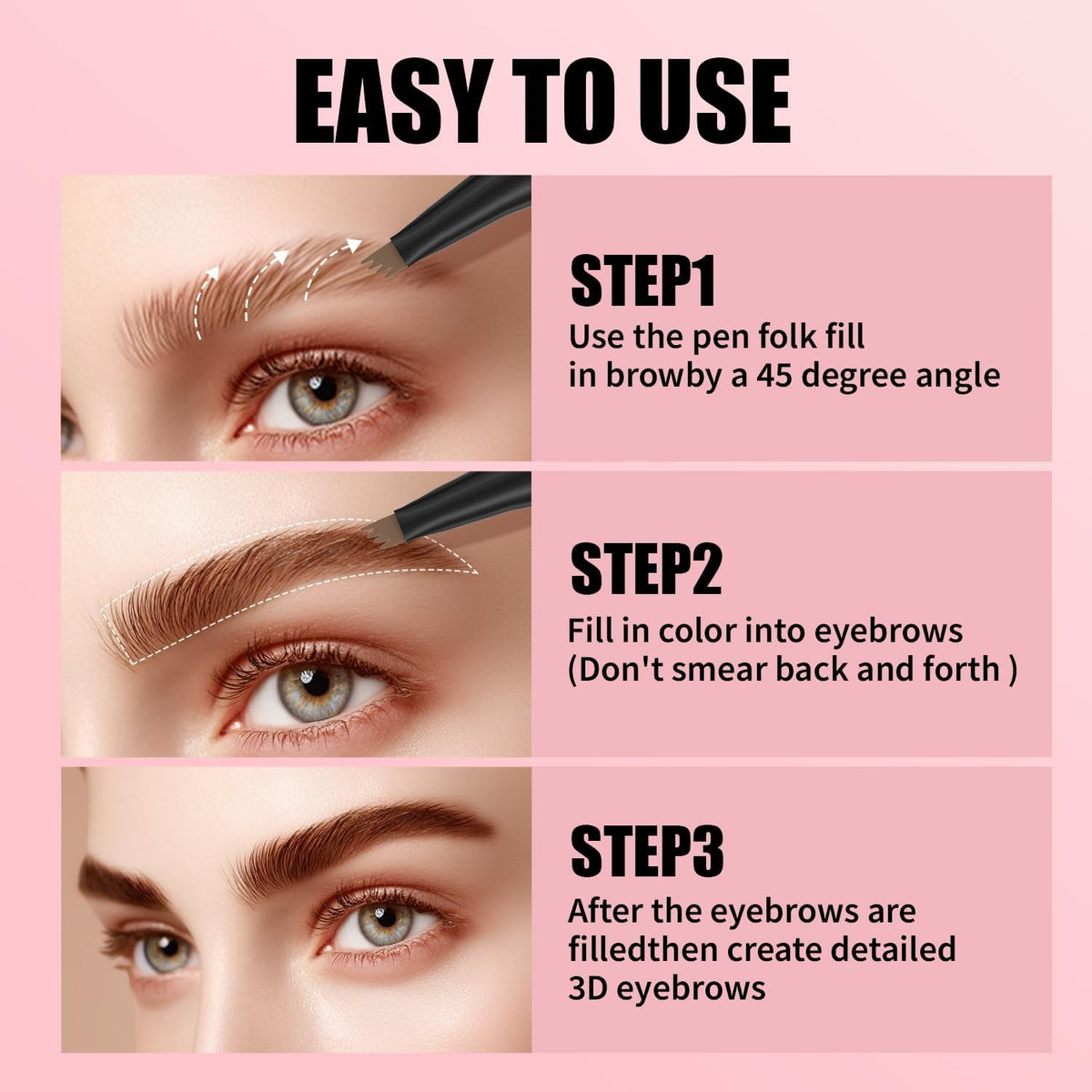 Microblading Eyebrow Pen Waterproof Hair Stroke Brow Marker - Black