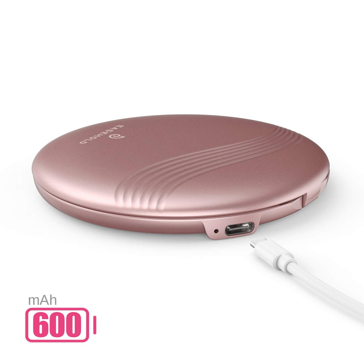 Rose Gold LED Travel Makeup Mirror with 1X/3X Magnification, Dimmable & Rechargeable