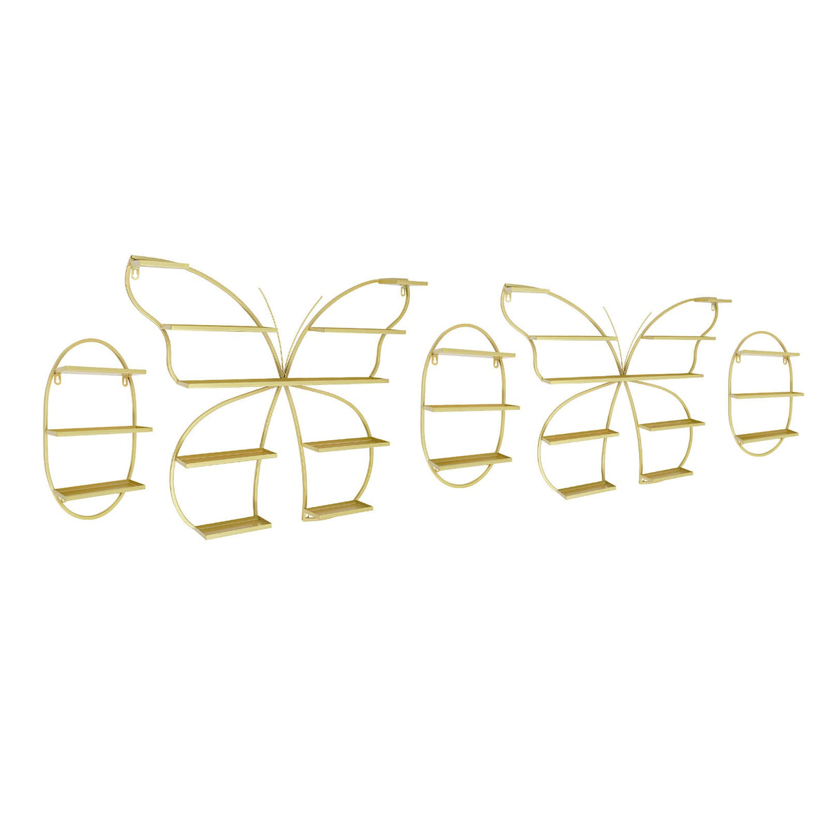 5-Piece Wall-Mounted Nail Polish & Cosmetics Organizer Shelf Set - Gold Butterfly Design
