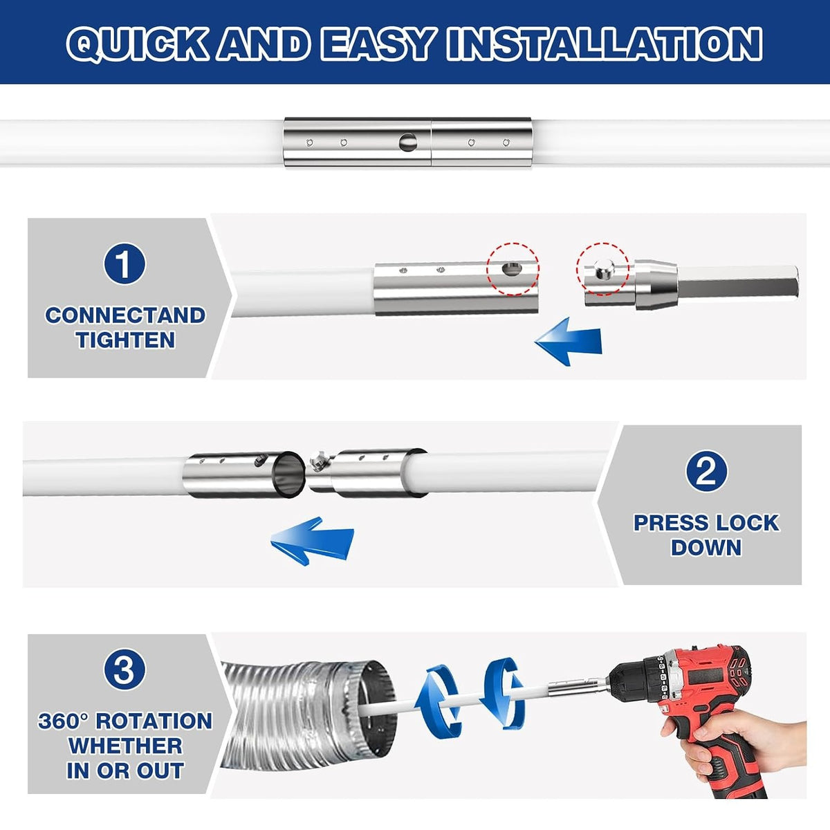 PetOde 32ft Dryer Vent Cleaning Kit with Flexible Quick Snap Brush