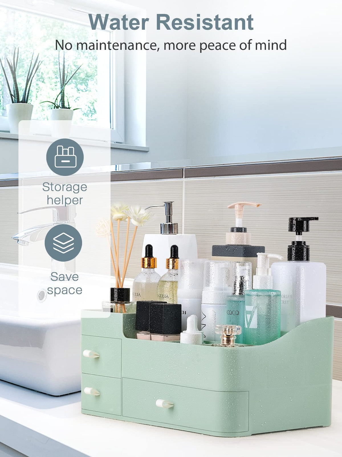Makeup Organizer with Drawers — Large Capacity Vanity & Bathroom countertop