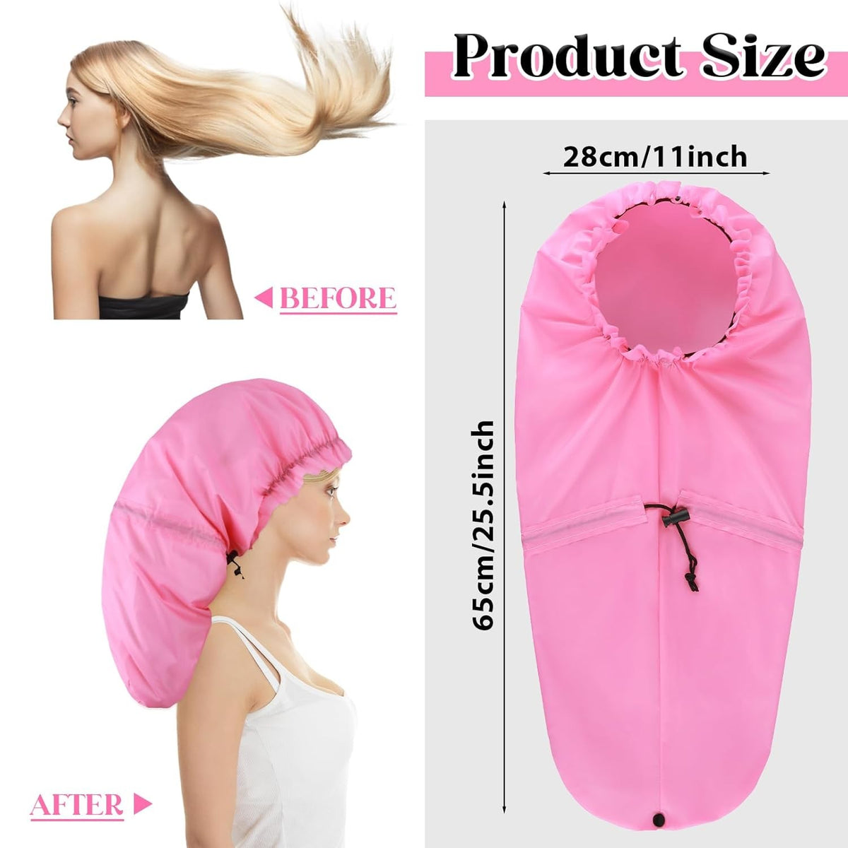 2 Pcs Large Shower Cap for Braids, Extra Long Black, Pink