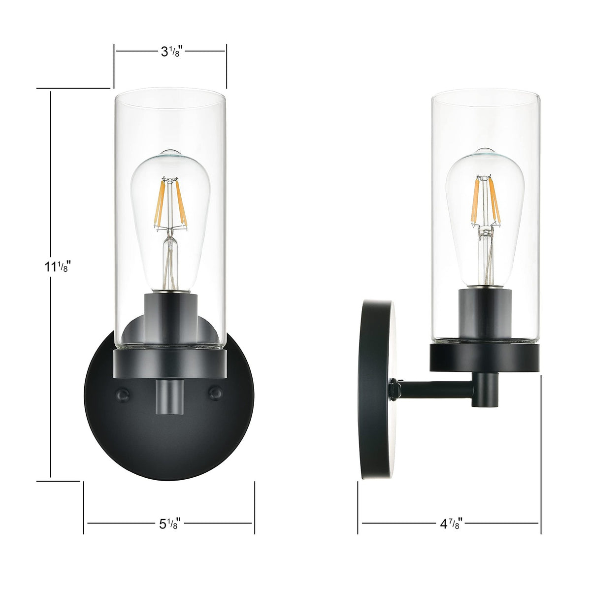 Matte Black Indoor Wall Sconce with Clear Glass Shade - Modern Vanity Light