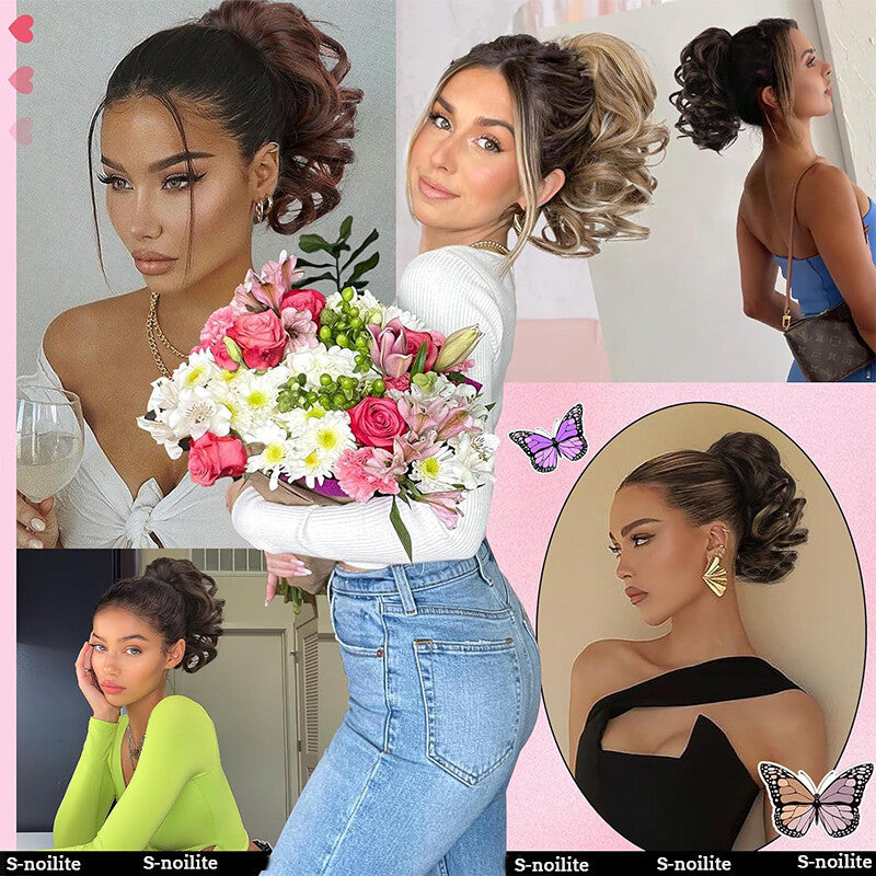 Messy Bun Scrunchie Hair Ponytail Claw Clip Updo Extensions - Thick Ombre