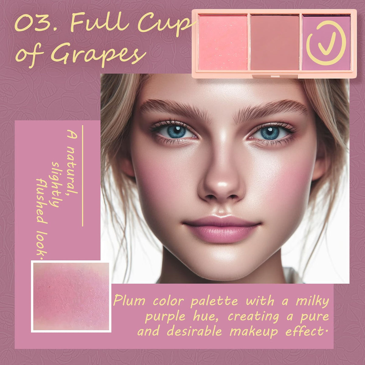 Pink Matte Blush Palette with Brush - Long Lasting Face Makeup