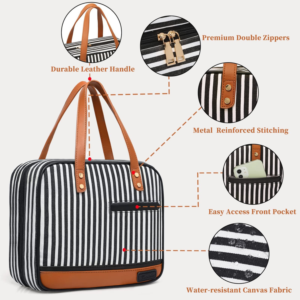 Large Capacity Water-Resistant Travel Cosmetic Organizer Bag with Hanging Hook