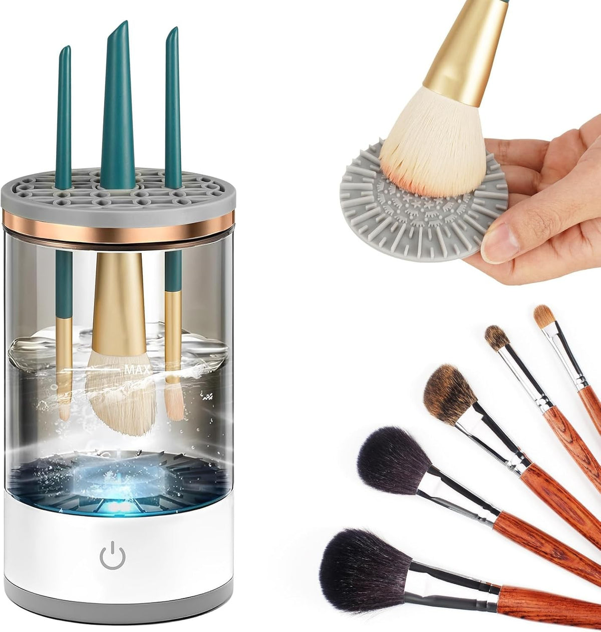 Electric Makeup Brush Cleaner 4-in-1 Multifunctional Tool with Drying & Storage