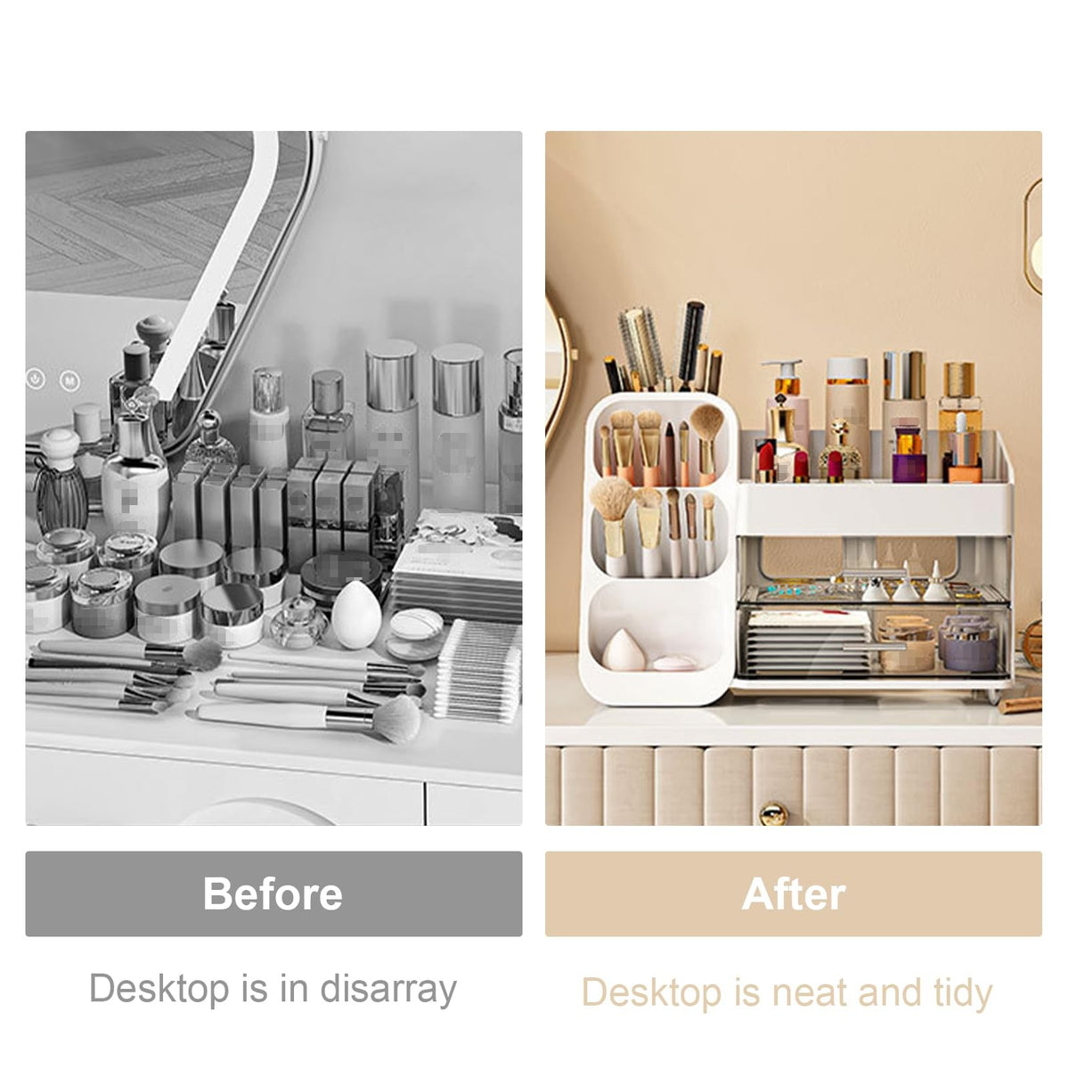 Makeup Organizer with Drawer for Cosmetics & Skincare - White