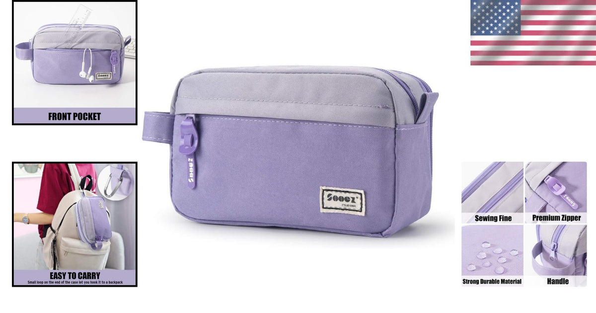 Large Pencil Case with Handle & Compartments for Students - Organizer Bag