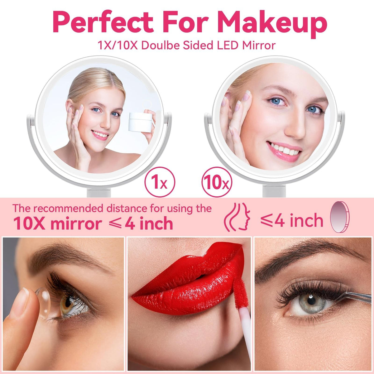 Lighted Makeup Mirror with Magnification - 80 LED Vanity Mirror with Dimmer & 10X Zoom