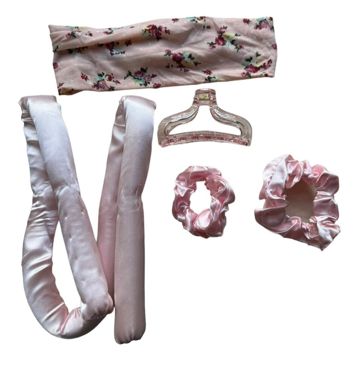 Heatless Hair Curling Set - 37 Inch Curling Rod with Scrunchies & Clip - Pink