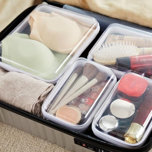 Transparent Hard Shell Zipper Organizer Cases 3-Pack L M S Storage Pouches