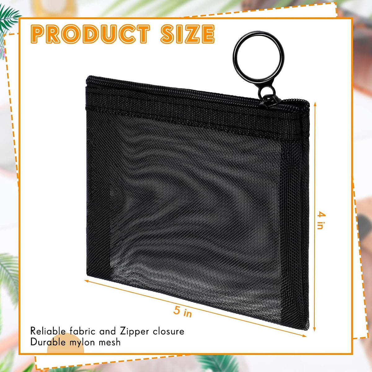 Black Nylon Zipper Pouches 5x4 Inches Mini Mesh Bags for Makeup Keys & More