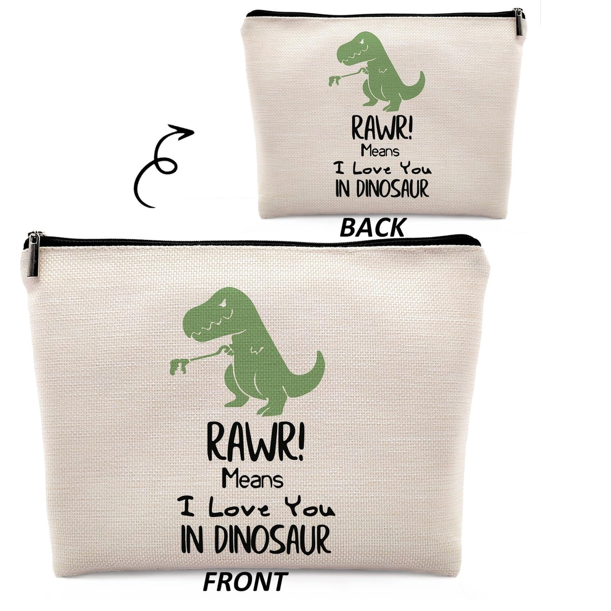 Dinosaur Cosmetic Bag - Funny I Love You RAWR Makeup Pouch Travel Organizer