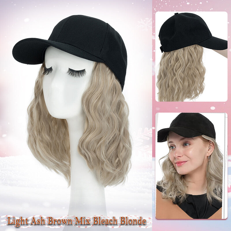 Unisex Wavy Long Hair Beret Cap with Synthetic Hair - Casual Hat Wig