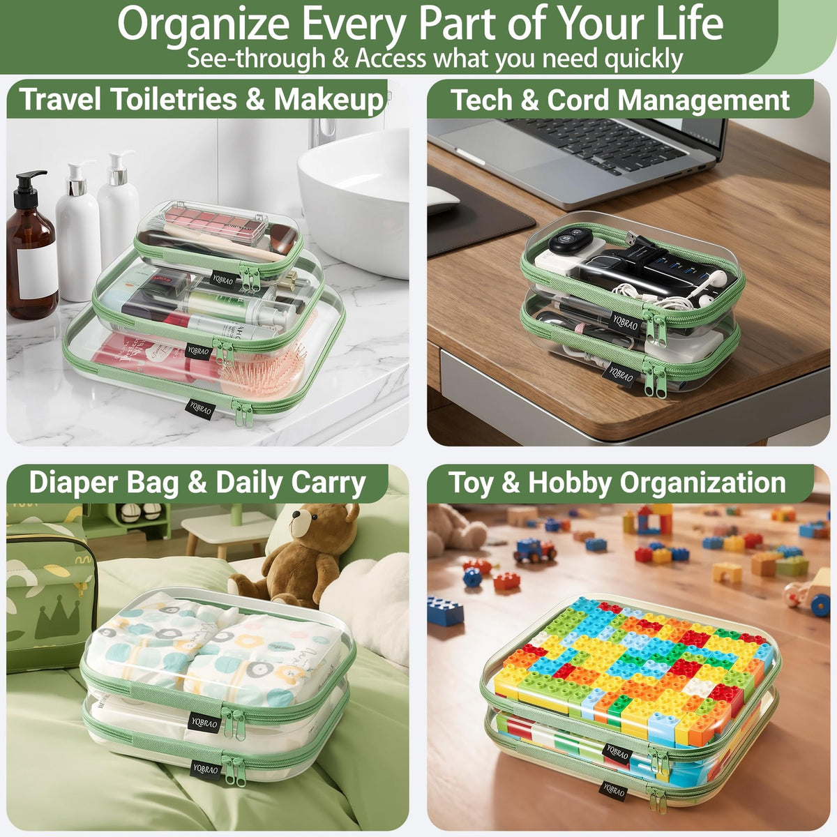 Heavy-Duty Clear Hard Shell Zipper Case Set - Crush-Proof Travel Organizer