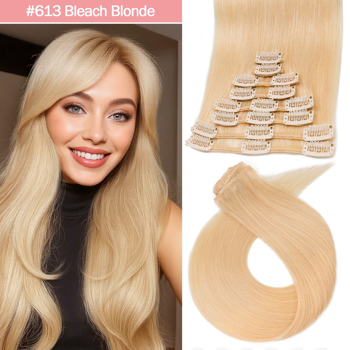 Clip-In Hair Extensions - 100% Real Human Hair Full Head Sets